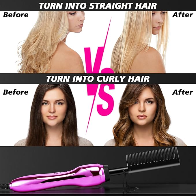 Hot Comb Hair Straightener Set for Lace Front Wigs - Heat Pressing Combs Ceramic Curling Flat Iron Electric Hot Comb for Wigs - Hair Straighteners Straightening Comb for Women Wig Installation Kit