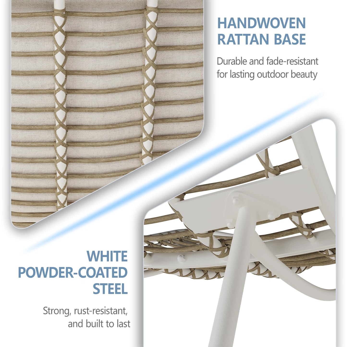 SWITTE Wicker Chaise Lounge Chair, Outdoor Papasan Recliner with Thick Cushion, Low Seat Patio Chair for Balcony, Backyard, Poolside - Beige