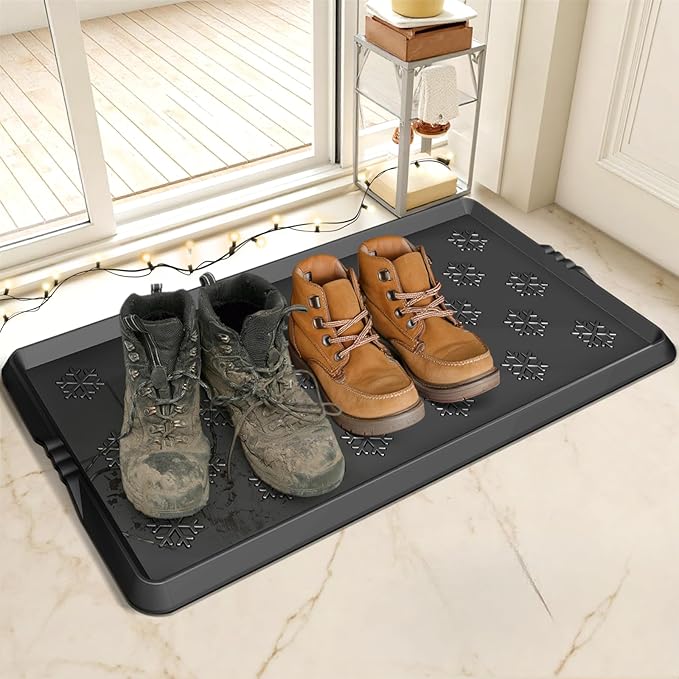 Azadx Heavy Duty Boot Tray Large Shoe Mat Tray for Entryway Multipurpose Shoe Trays for Entryway Indoor Mats Durable Waterproof Rubber Mud Mat Trays for Front Door Non Slip Shoes Mats 16x32 Inch