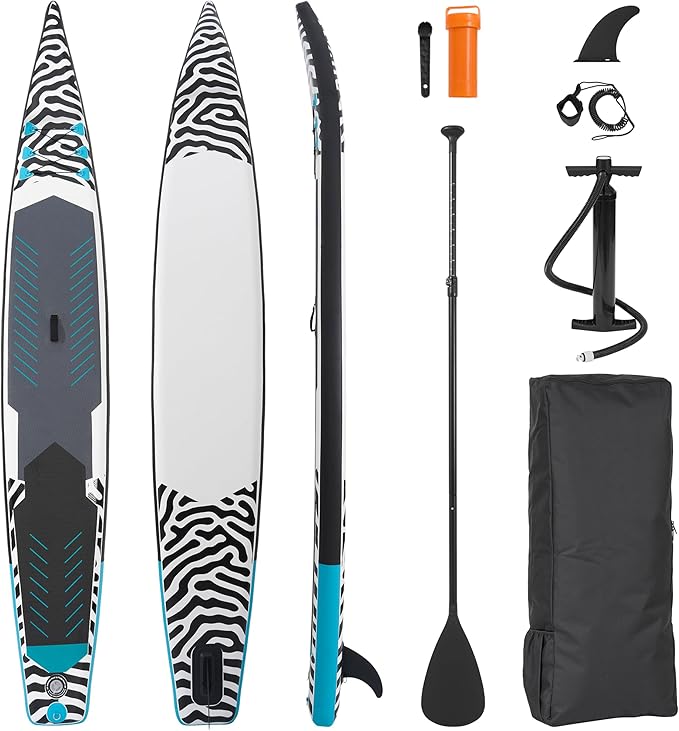 Paddle Board 14'x25’’ Inflatable Paddle Board with Complete SUP Accessories, Anti-Slip EVA Deck, Air Pump, Removable Fins,...