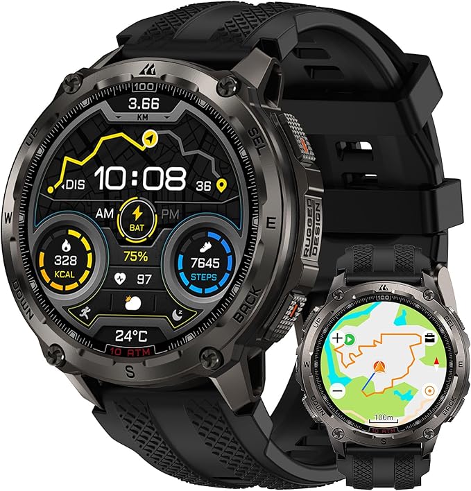 KOSPET Tank T4 Smart Watch for Men, Full Stainless Steel, 6 Satellite GPS & Offline Maps, 100M Waterproof 45m Freediving, ...