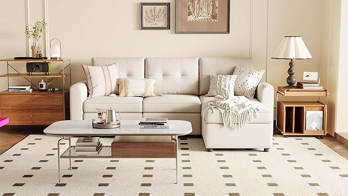 LINSY HOME Modular Sectional Sofa Oversized, Removable Cover Living Room Couches with Storage Deep Seat & Ottoman Chaise L/U Shaped Sofa Modern Couch (Beige, 3 Seats & 1 Ottoman)