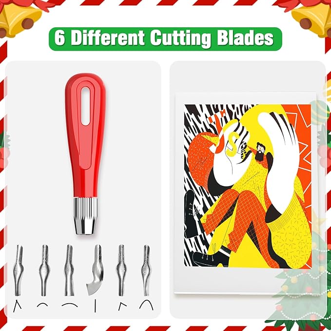 WAYCOM 10-Pack Linoleum Blocks for Printmaking with Cutter Tools, Rubber Stamp Making Kit Rubber Block Stamp Carving Blocks Craft Ink Pad Hobby Knife Pencil for DIY Printmaking,Printing and More