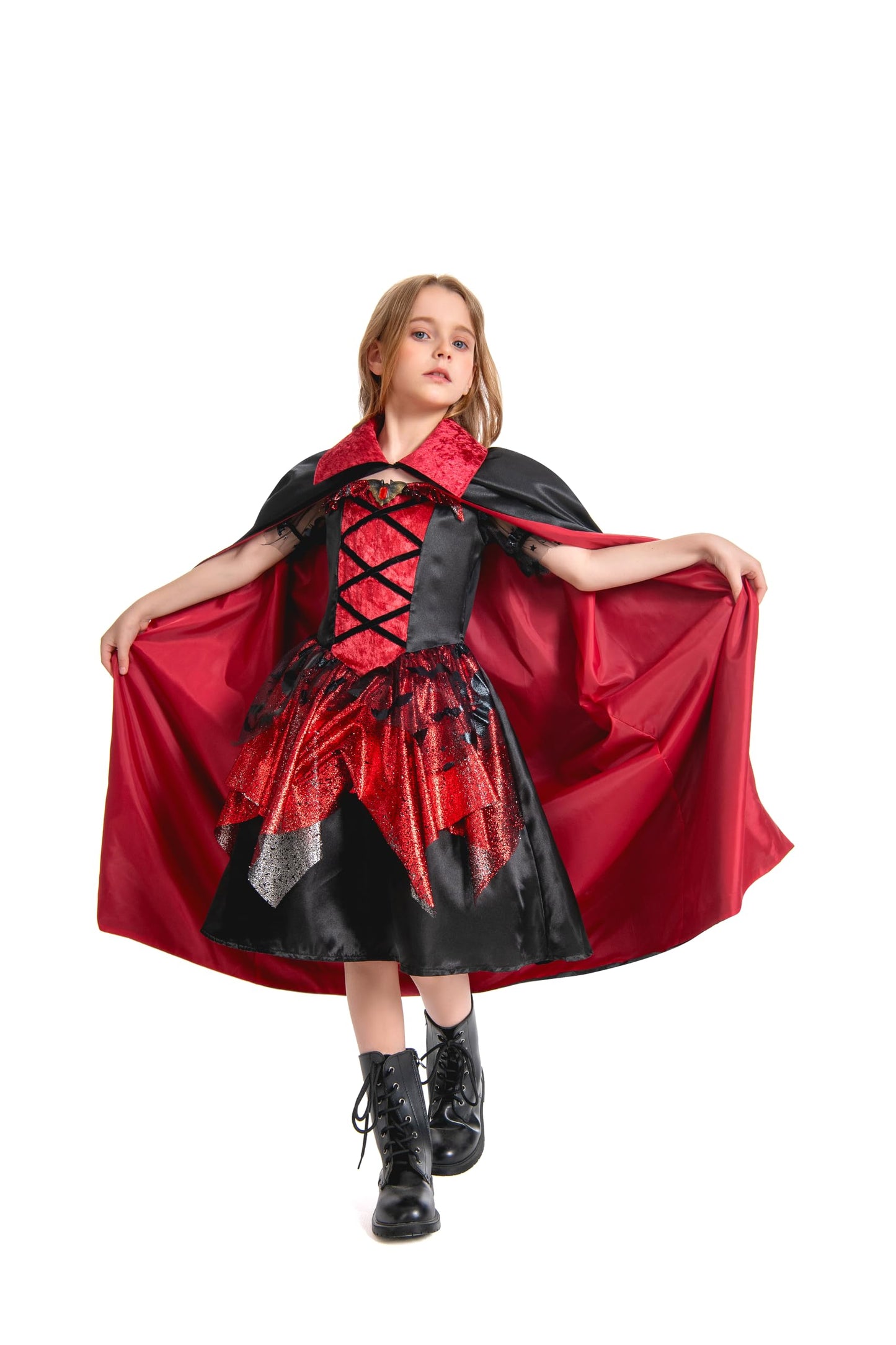 ellzant Kids Vampire Costume for Girls 8-10, Girls Halloween Costumes Dress Vampire Cape Skirt Cloak Vest Outfit