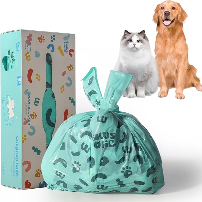 Poop Bags for Dog and Cat with Handle- 180 Counts, Unscented,Corn Starch Based Extra Thick and Guaranteed Leak Proof Dog Poop Bags and kitty litter Disposal Bags