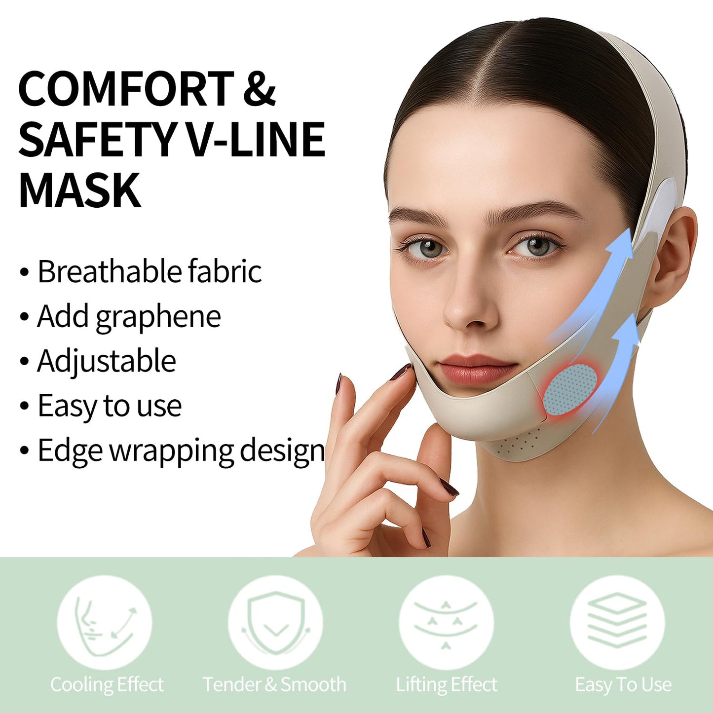 Labhairs Graphene V-Line Lifting Chin Strap - Reusable Face Mask for Double Chin, Jawline Shaper & Chin Up Patch - V-Shaped Belt