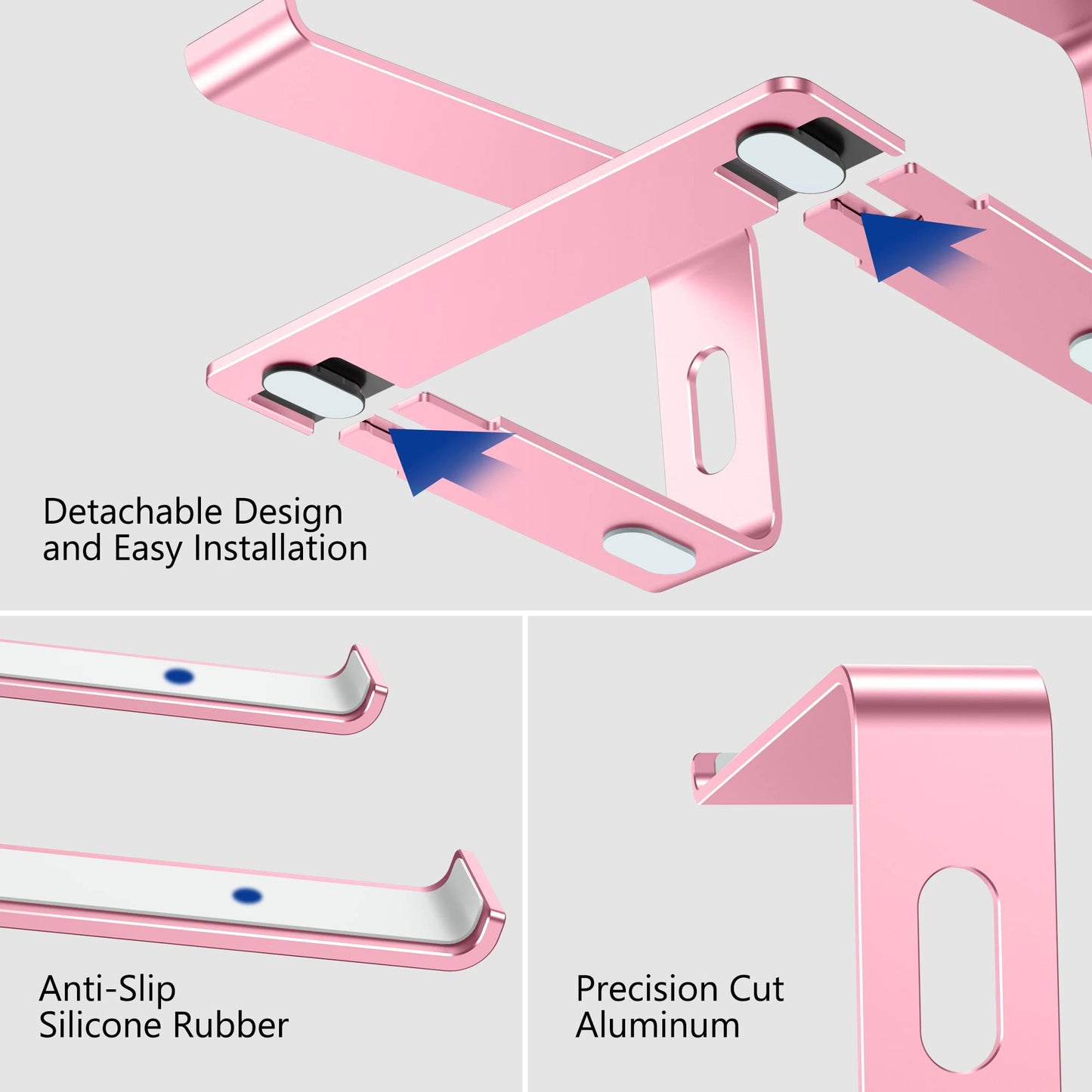 BESIGN LS03 Aluminum Laptop Stand, Ergonomic Detachable Computer Stand, Notebook Holder Compatible with Air, Pro, Dell, HP, Lenovo More 10-15.6" Laptops, Pink