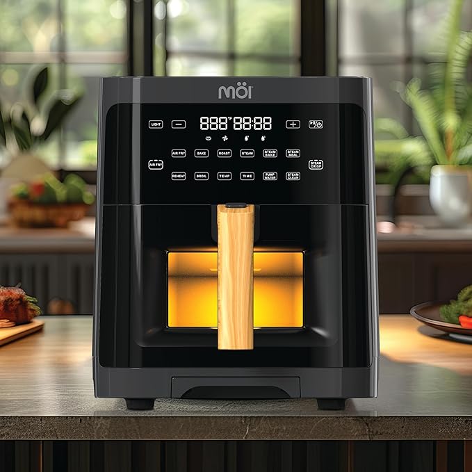 MOI Air Fryer with Steam - Digital Display 5QT Airfryer Convection Oven Countertop, Adjustable Temperature and Controls, Stainless Steel Toaster Air Fryer for Oil-Free Frying - 12 Presets