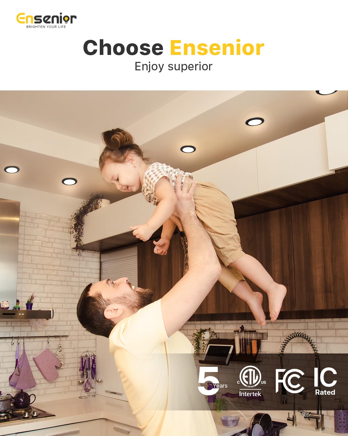 Ensenior 6 Pack 4 Inch LED Recessed Light, Dimmable, 2700K-5000K 5CCT, 750LM High Brightness, 9W 120V, Damp Rated, Ultra-Thin Canless Wafer Light, Black - ETL & FCC & IC