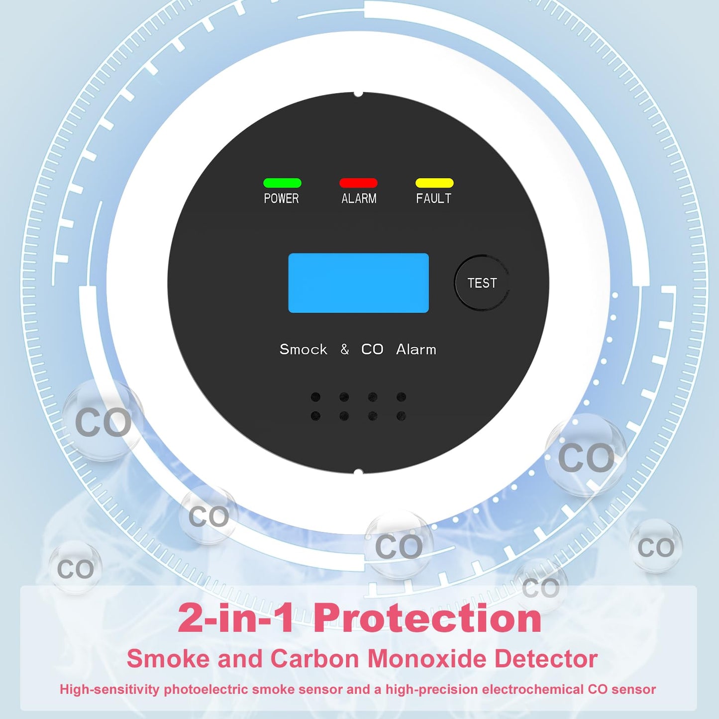 3-Pack Smoke and Carbon Monoxide Detector Combo, 2-in-1 Dual Sensor CO & Smoke Alarm, Battery Operated Carbon Monoxide Detectors with LCD Display for Home, Easy to Install