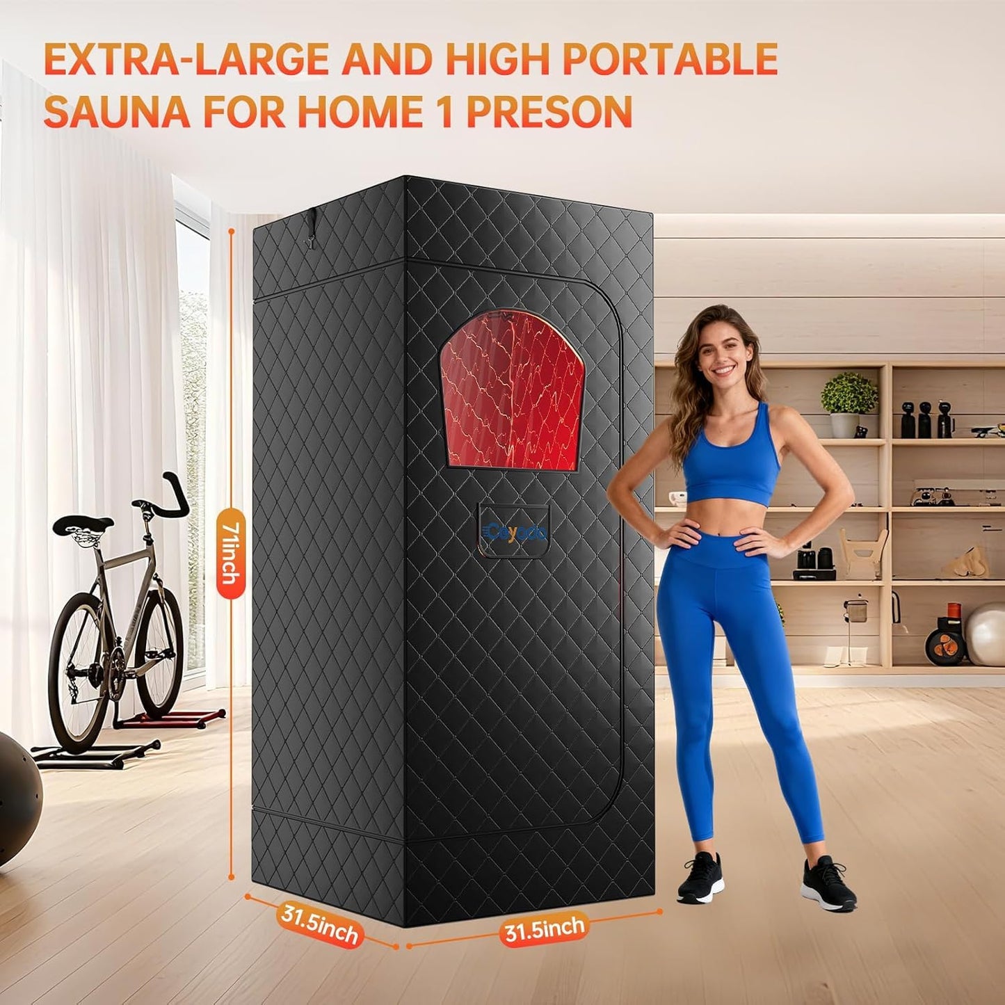 Ceyodo Infrared Sauna Box, Portable Sauna with 660nm Red Light Therapy & 850nm,5-Layer Waterproof, 3L 1300W Steamer,Folding Chair,for Home Sauna Spa Personal Saunas Tent Indoor Outdoor