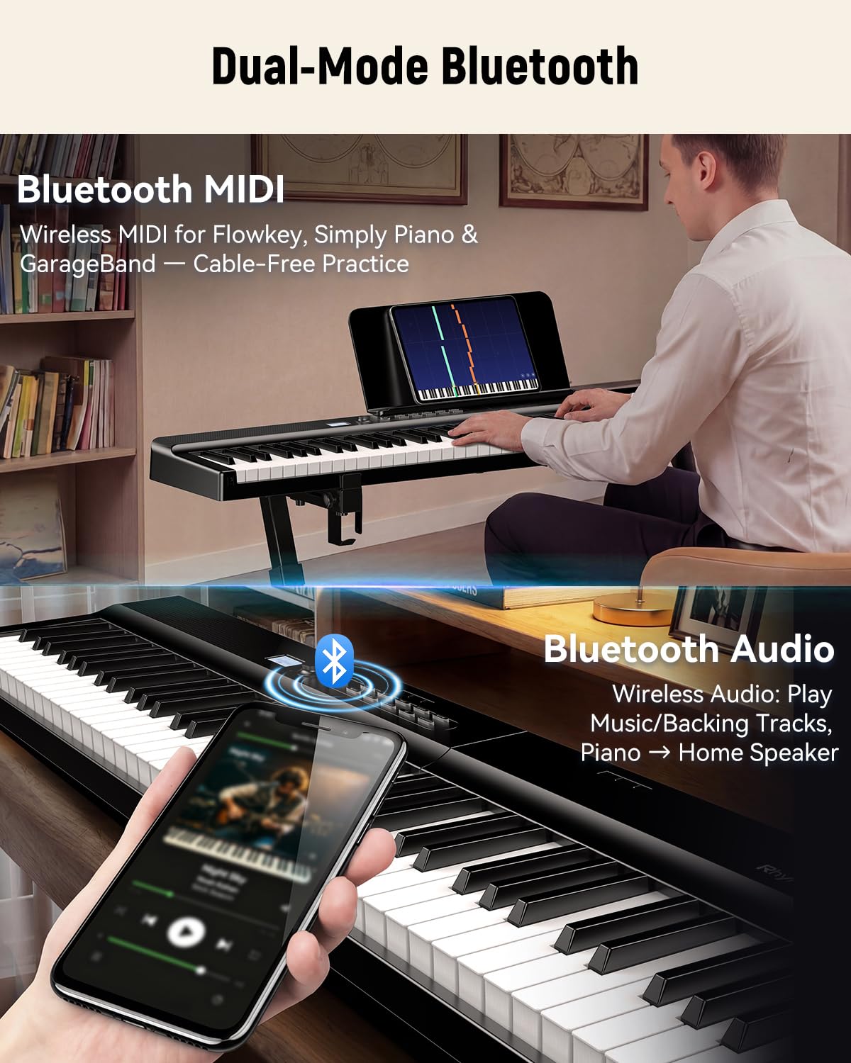 Folding Keyboard Piano, Rhymo Upgraded 88 Key Full Size Portable Semi Weighted Electric Piano Keyboard with 30W Stereo Surround Speaker, USB MIDI, Sustain Pedal for Beginners & Adults (Black)