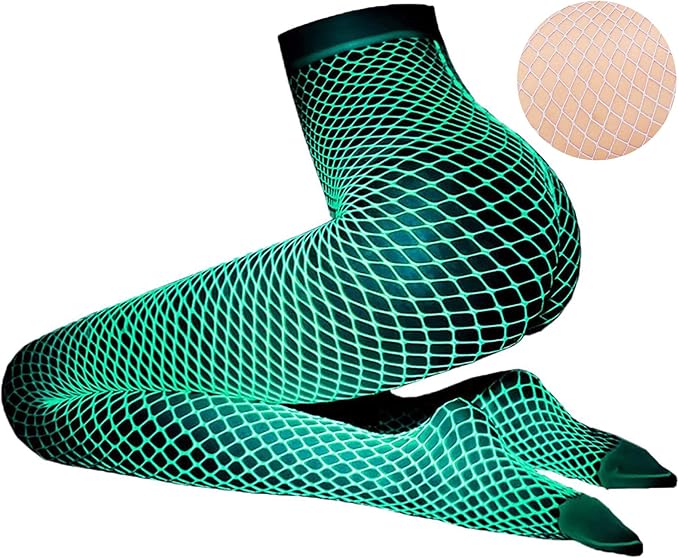 DTWAWA Glow in the Dark Fishnets Stockings, High Waist Tights Party Stockings for Womens