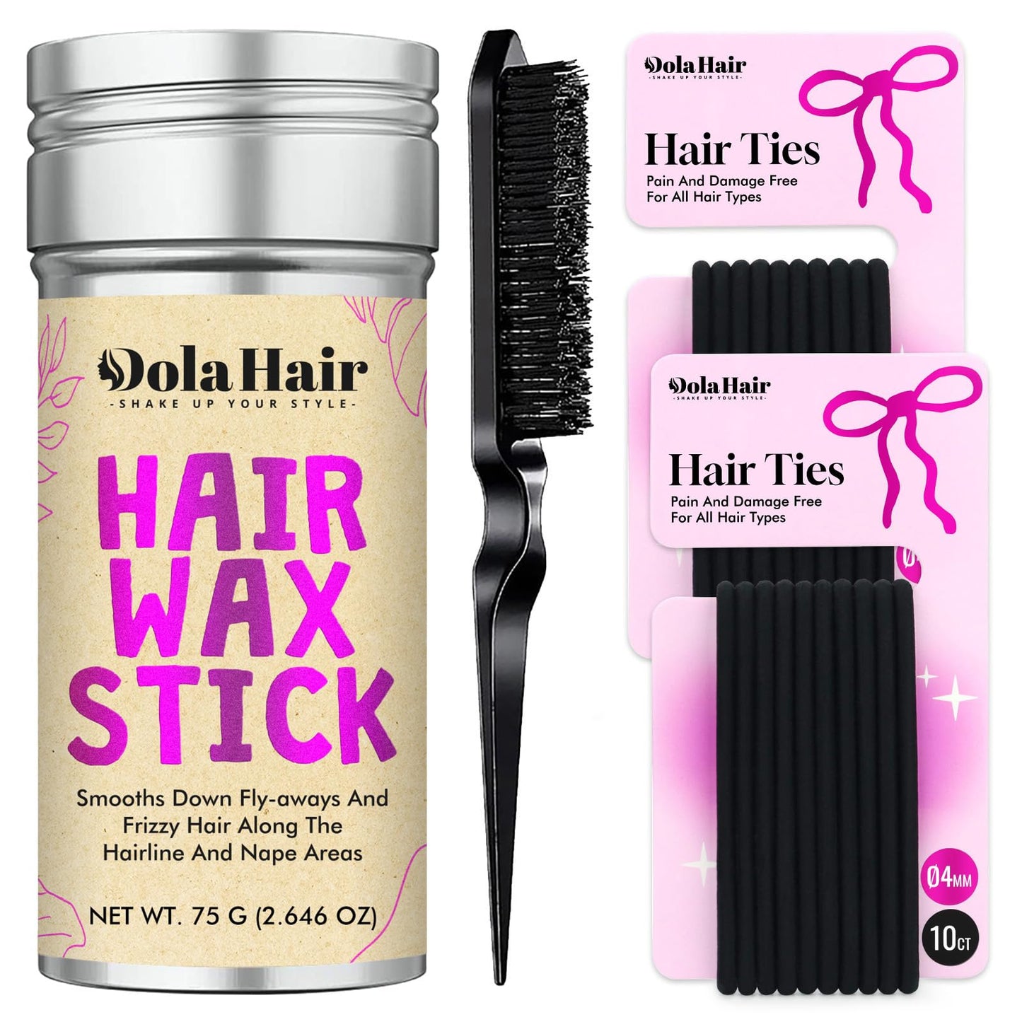 Dolahair Hair Wax Stick - Flyaway Control and Styling Pomade for Kids, Women, and Men - Accessorie Slick Back Hair Brush Kit Hai