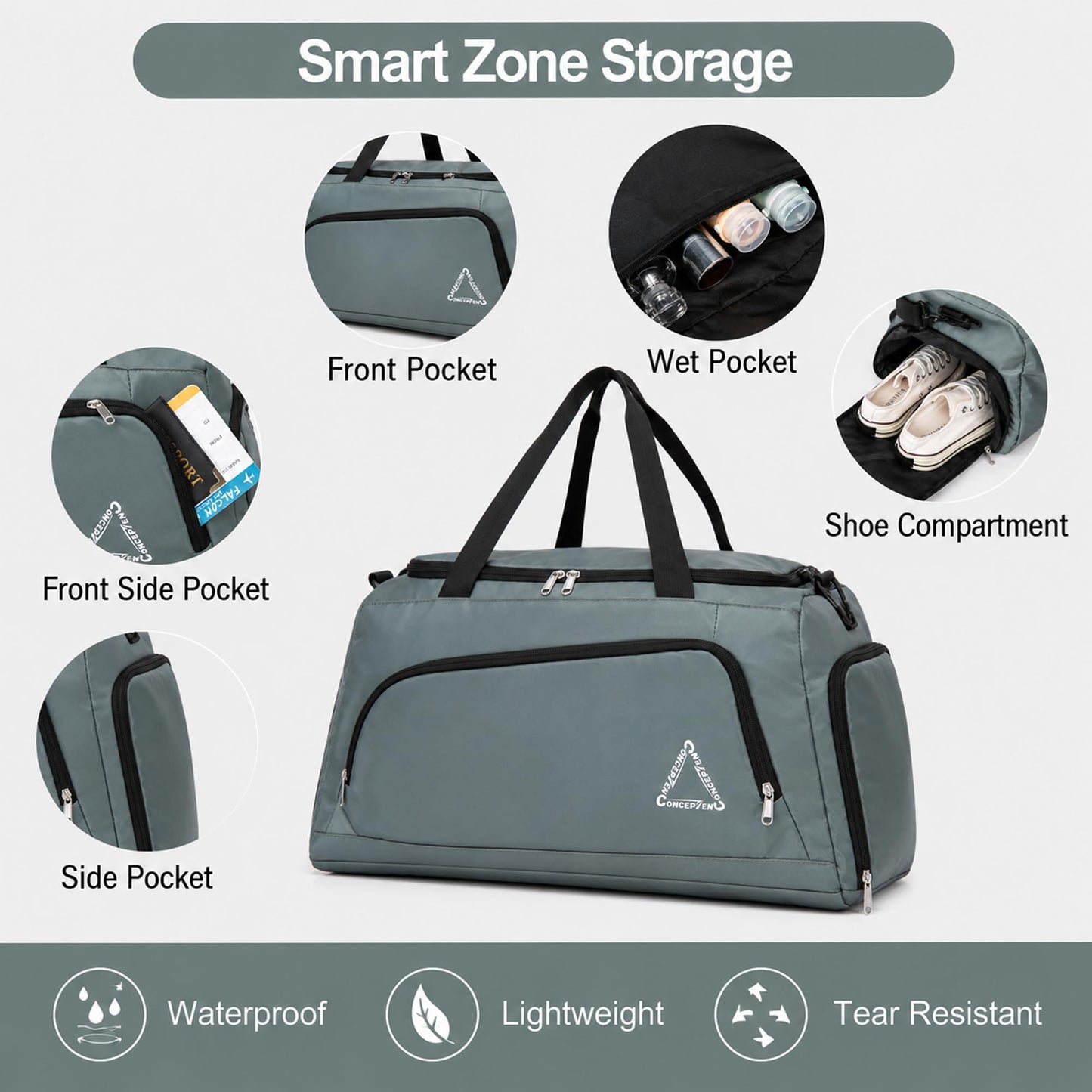 CONCEPTEN Luggage Sets, 5 Piece Durable Suitcase Set with Spinner Wheels, ABS Hard Shell Lightweight Luggage with TSA Lock, Large Checked Travel Suitcases, 20/24/28 Inch, Teal