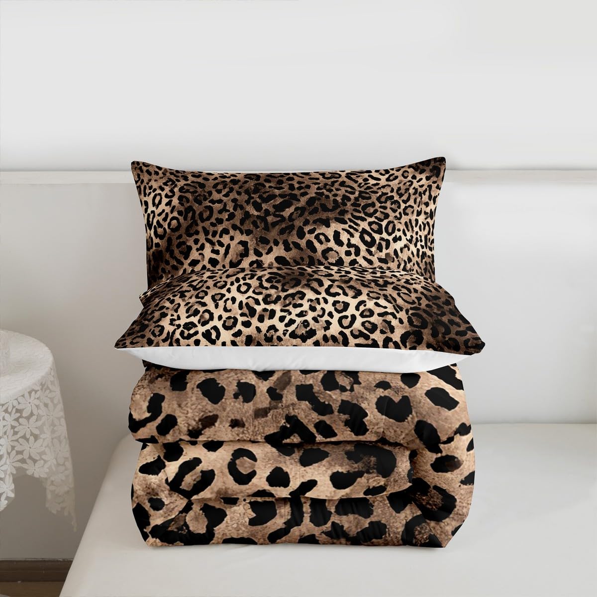 Leopard Comforter Set Full Size Brown Bedding Set 3pcs for Kids Teens Room Decor,Animal Cheetah Quilt Set Modern Luxury Soft Breathable Duvet Insert with 2 Pillowcases