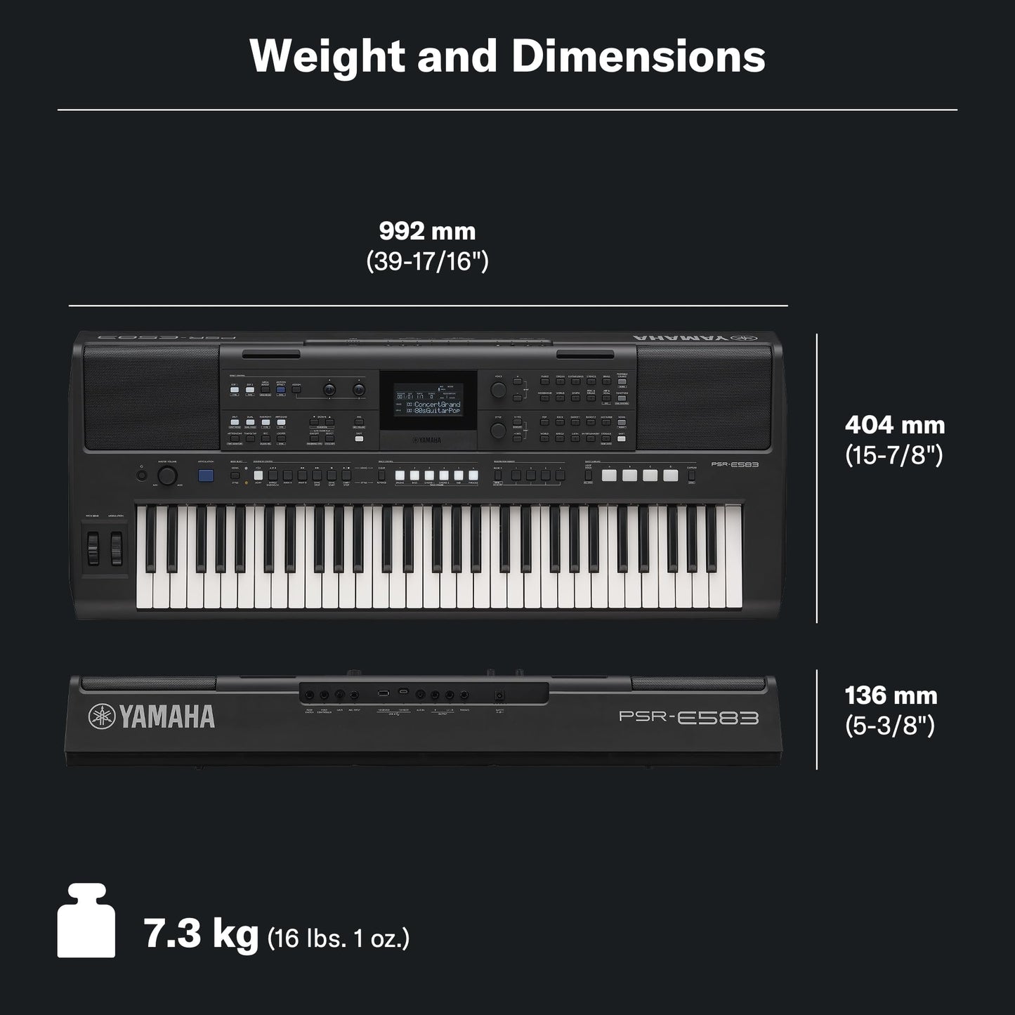 Yamaha PSR-E583, 61-Key Touch-Sensitive Portable Keyboard with Premium Sound, Music Rest and Power Adapter