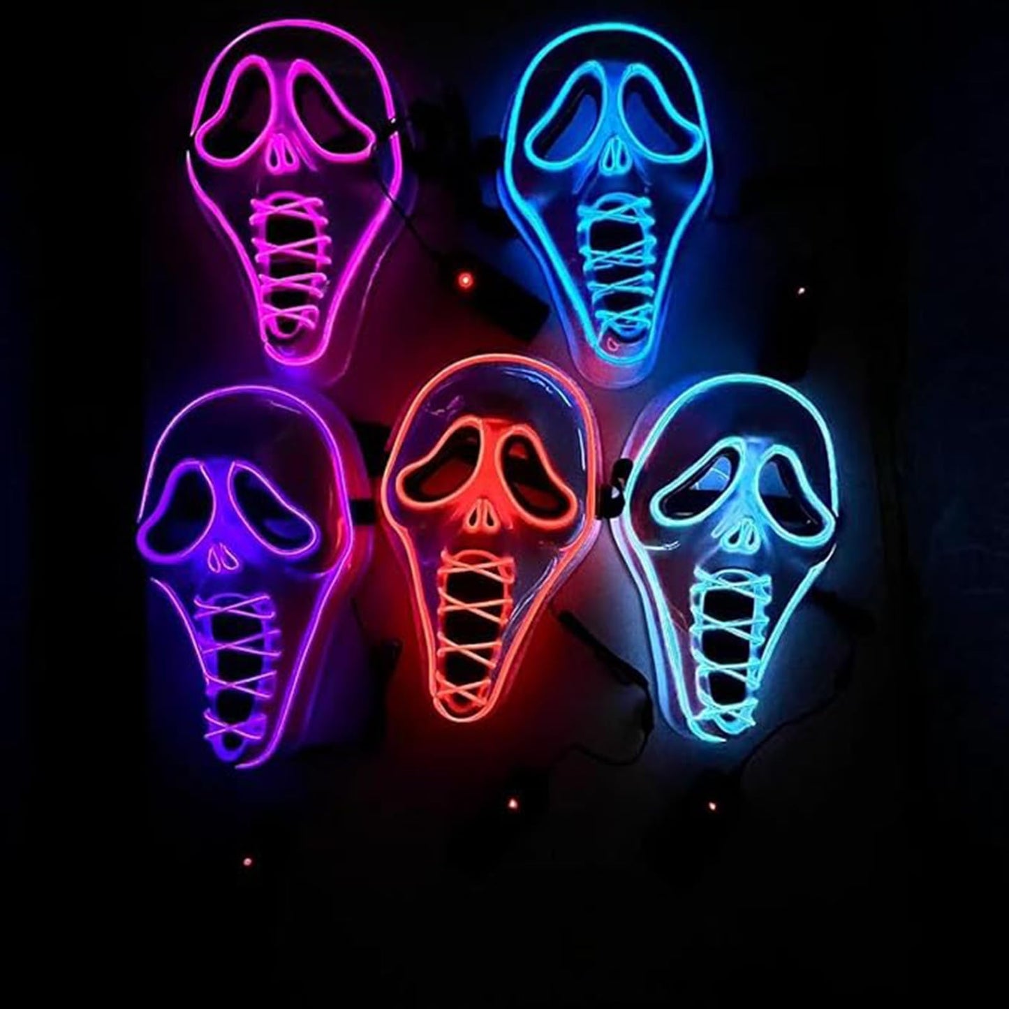 ROMINVIC Ghost Face Mask,Halloween LED Screm Mask Scary Skull Mask Horror Full Head Masque Decorations Costume Creepy Cosplay (Blue)
