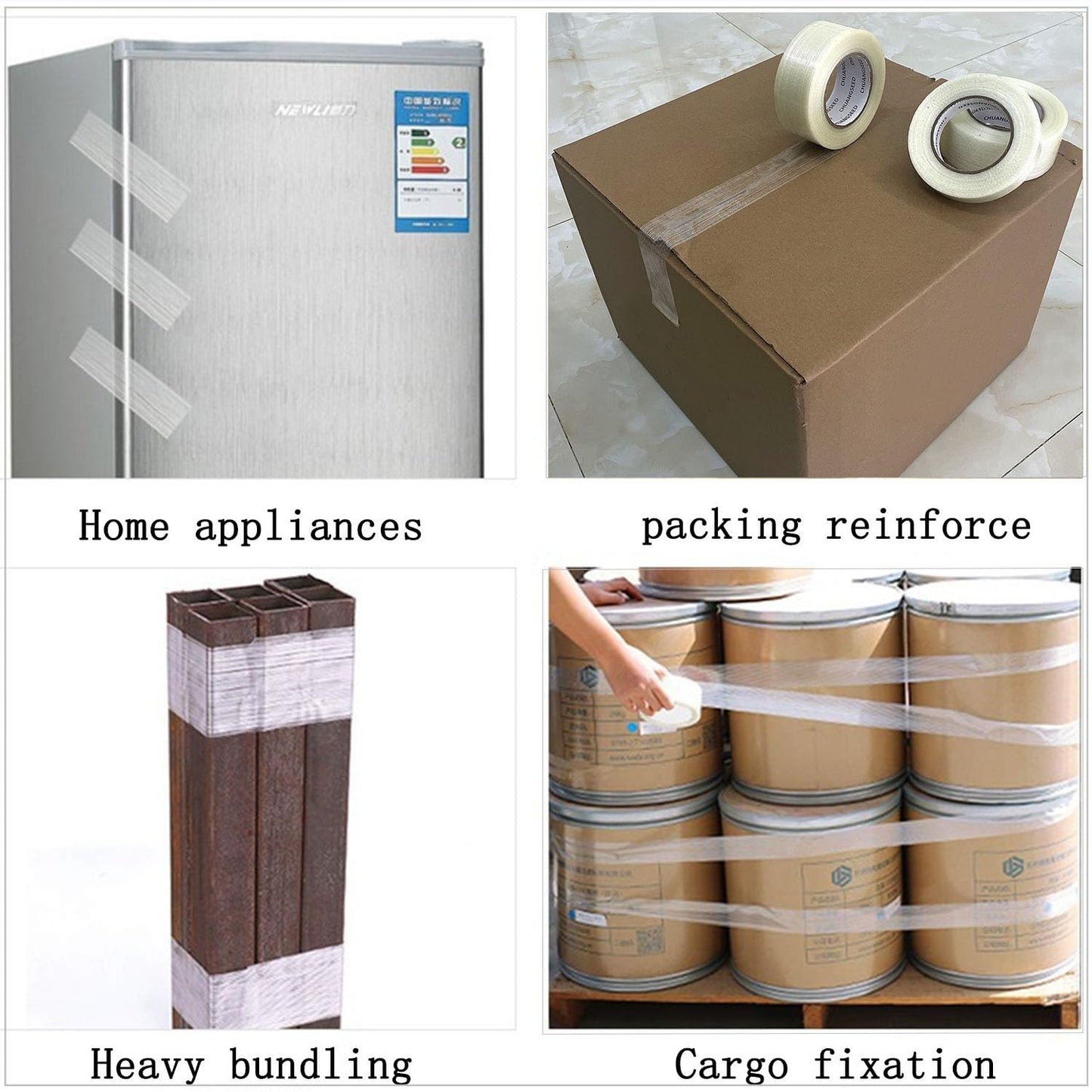 CHUANGSEED 3Pack Mono Filament Strapping Tape 6.2mil x 1Inch x 60yds Commodity Grade Heavy Duty Transparent Reinforced Fiberglass Tape