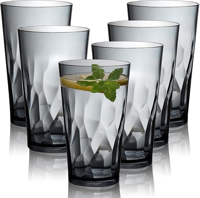 JGIRL Unbreakable Plastic Drinking Glasses, Set of 6, Shatterproof Drinking Cups, Plastic glass cup,16 oz plastic Tumbler ...