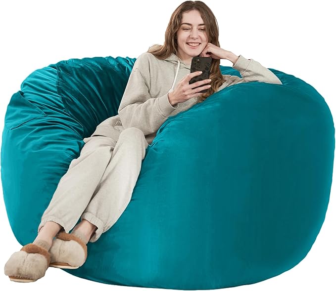 HABUTWAY Bean Bag Chair: Giant 6' Memory Foam Furniture Bean Bag Chair with Microfiber Cover - 6Ft,Sea Blue