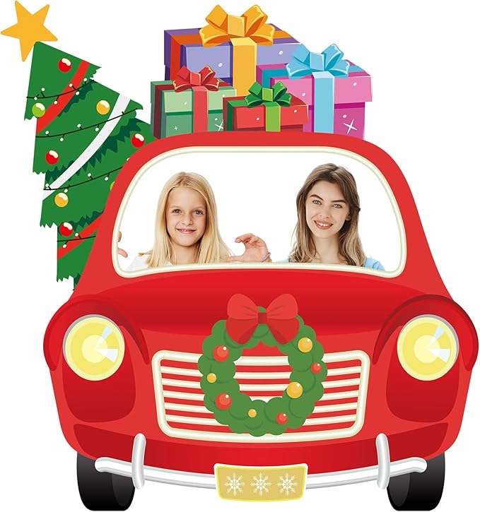SmoothNovelty Christmas Truck Photo Booth Prop Banner Xmas Photo Background Decorations Large Christmas Car Selfie Frame B...