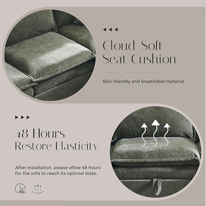 85.83" Sectional Couches for Living Room, Cloud Couch Sectional with Large Storage Ottoman, U-Shape Modular Sectional Sofa with 5 Seater Chenille Sofa and Pillow for Apartment, Bedroom, Green