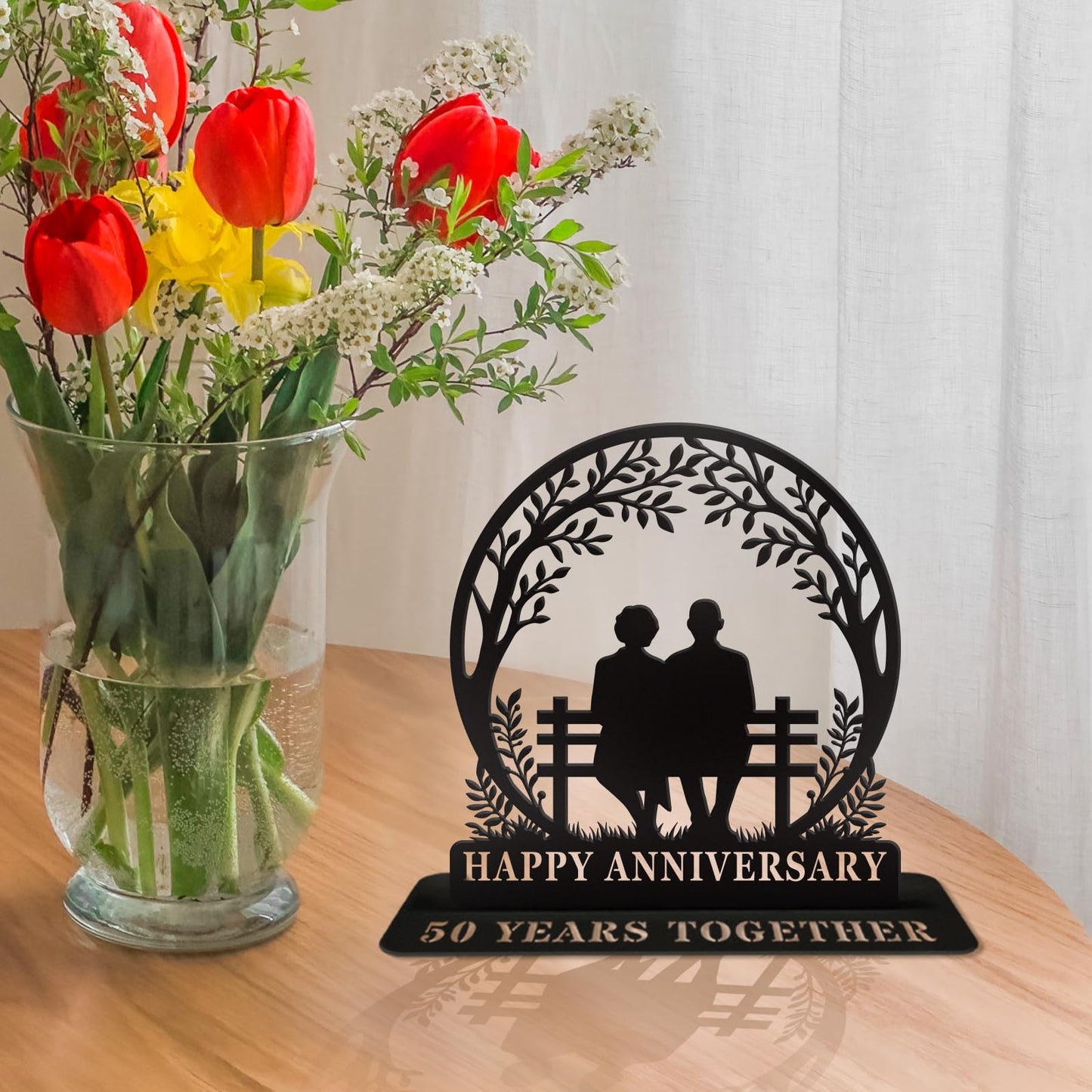 50th Anniversary Iron Table Decor for Couple Parents Friends Golden Wedding Gift Metal Sculpture Decoration for 50 Year Marriage Celebration
