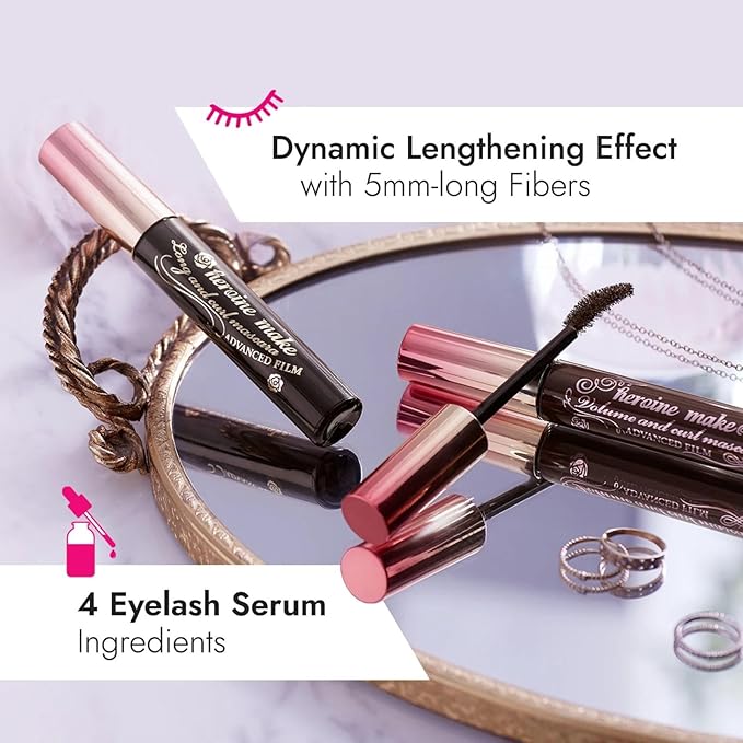 HEROINE MAKE by KISSME Tubing Mascara Waterproof & Long-lasting, Waterproof Mascara Black for Volumizing & Curl with Curvy Brush Advanced Film, 6 Natural Serums for Sensitive Skin, Made in Japan 1 EA