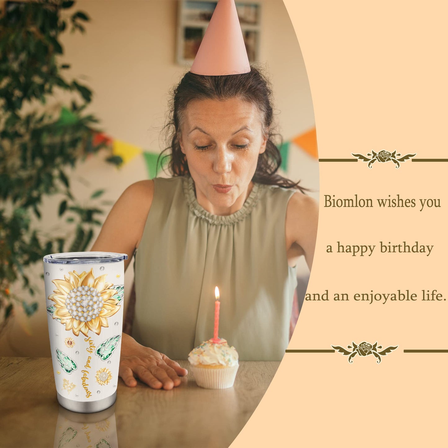 Biomlon 60th Birthday Gifts for Women Tumbler 20oz, Happy 60th Birthday Decorations, 60 Year Old Gifts for Women/Her/Mom/Grandma