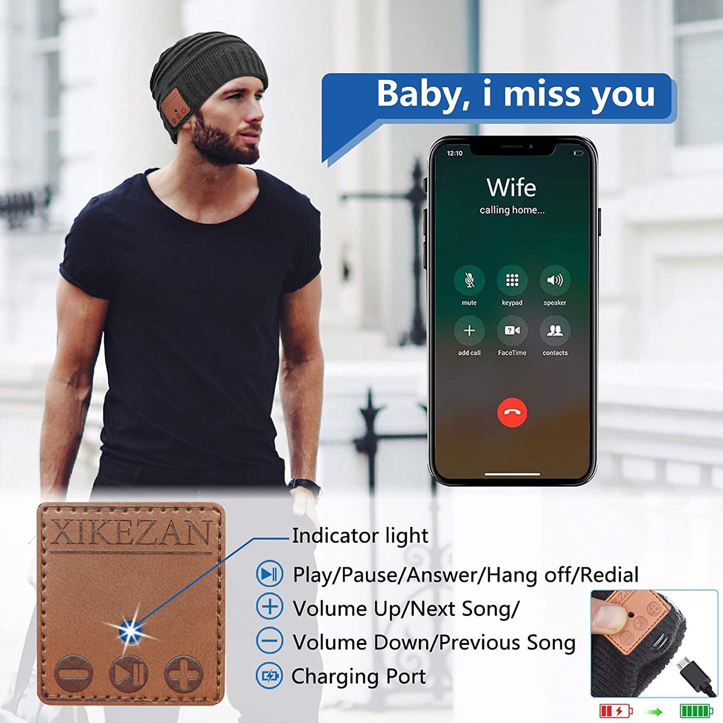 Wireless Beanie Hat,Unique Christmas Tech Gifts for Boyfriend Husband Him Men Women Teen Boys Girls Teenage Stocking Stuffers Friend Birthday Gifts
