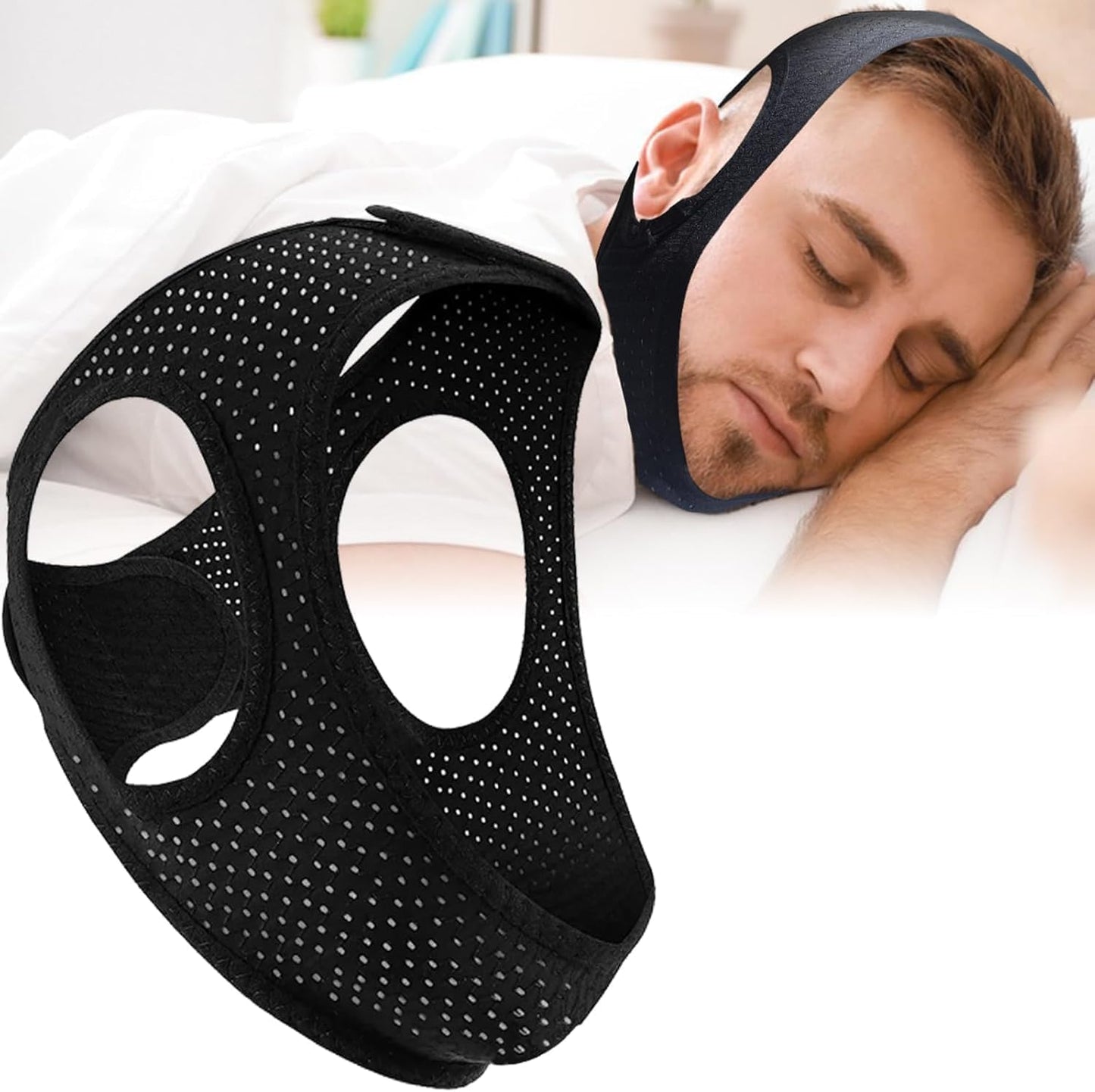 Anti Snore Chin Strap for Sleeping - Airflow Jaw Strap Adjustable & Comfortable - Effective Anti Snoring Devices- Stop Snoring Solution for Men & Women, Breathable and Reusable (Black)-123