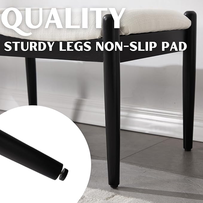 RIVOVA 54.25" Modern Ottoman Bench Upholstered Linen Bedroom End of Bed Bench Boho Bench Long Seating Bench Entryway Stool with Wood Legs for Living Room/Foyer, White