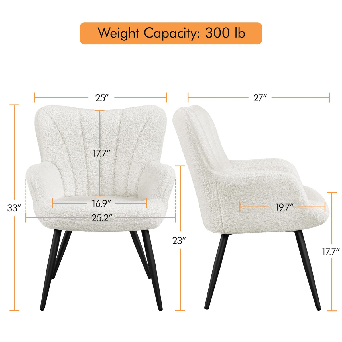 Yaheetech Boucle Accent Chair, Modern Fuzzy Sherpa Armchair, Fuzzy Sherpa Armchair, Upholstered Vanity Chair with High Back and Mental Legs for Living Room Makeup Bedroom, Ivory