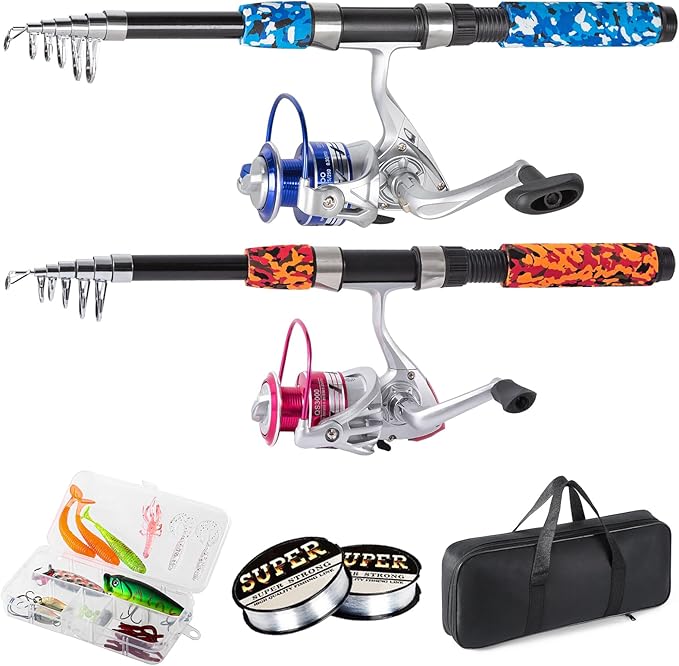 Tripquips Fishing Rod, 2Pcs 6.9ft Telescopic Fishing Pole Set, Portable Spinning Rod and Reel Combo with Carrier Bag Fresh...