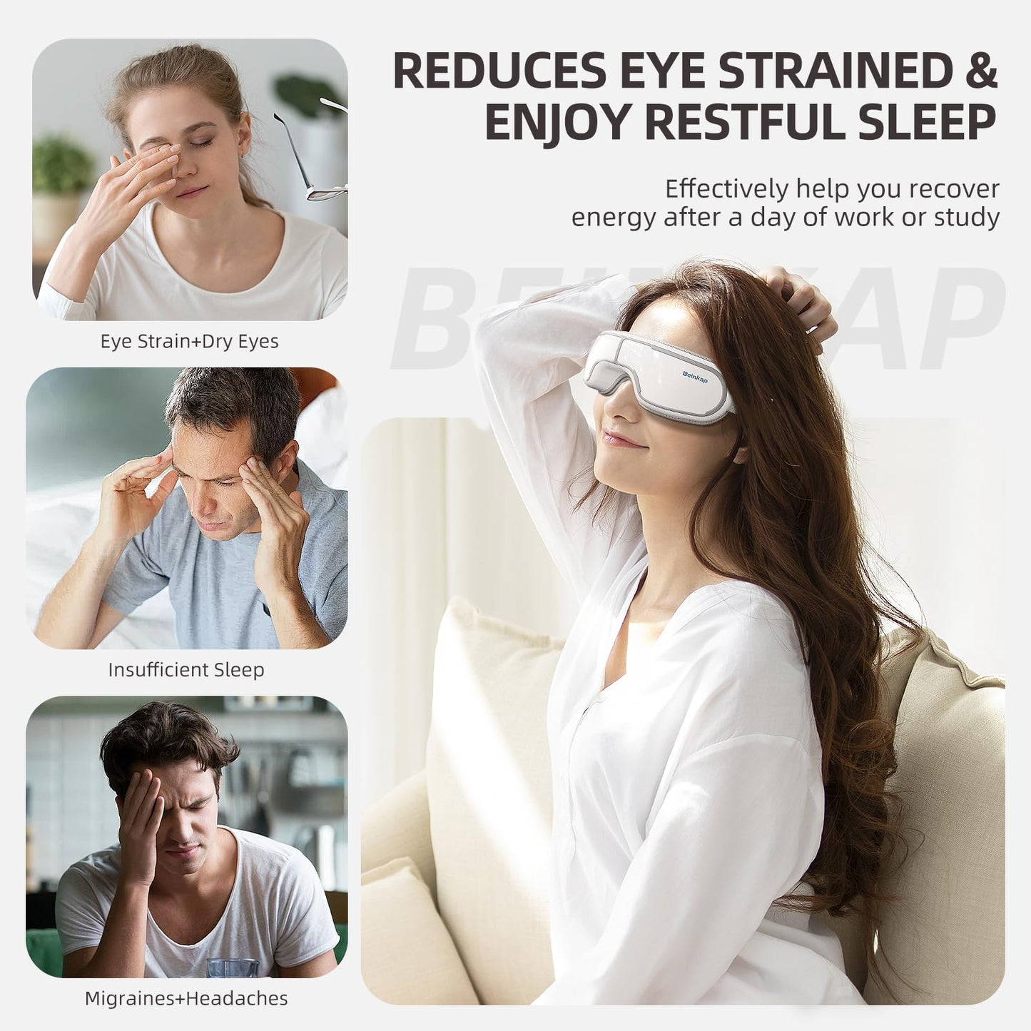 Beinkap Eye Massager with Heat, Music, Compression, Adjustable Sleep Mask Massage Holiday Birthday Gifts for Women Men, Eye Massager for Migraine Reduce Stye Eye, Eye Strain Relief, Improve Sleep
