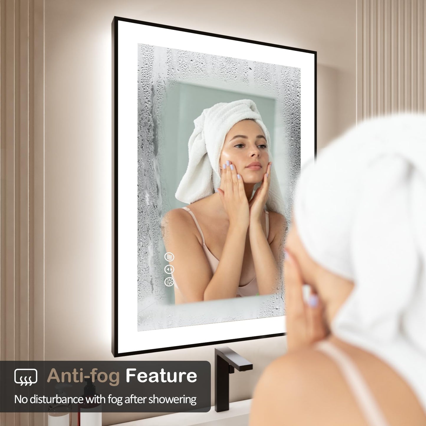 ISTRIPMF 24x32 Inch LED Bathroom Mirror with Black Frame, Backlit and Front Lighted Bathroom Mirrors for Wall, Anti-Fog, Dimmable, Memory, Shatterproof, LED Vanity Mirror for Bathroom