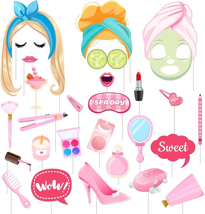 Spa Photo Booth Props, 26 Pcs Spa Day Photo Booth Props, Spa Party Photo Booth Props & Makeup Photo Booth Props for Makeup...