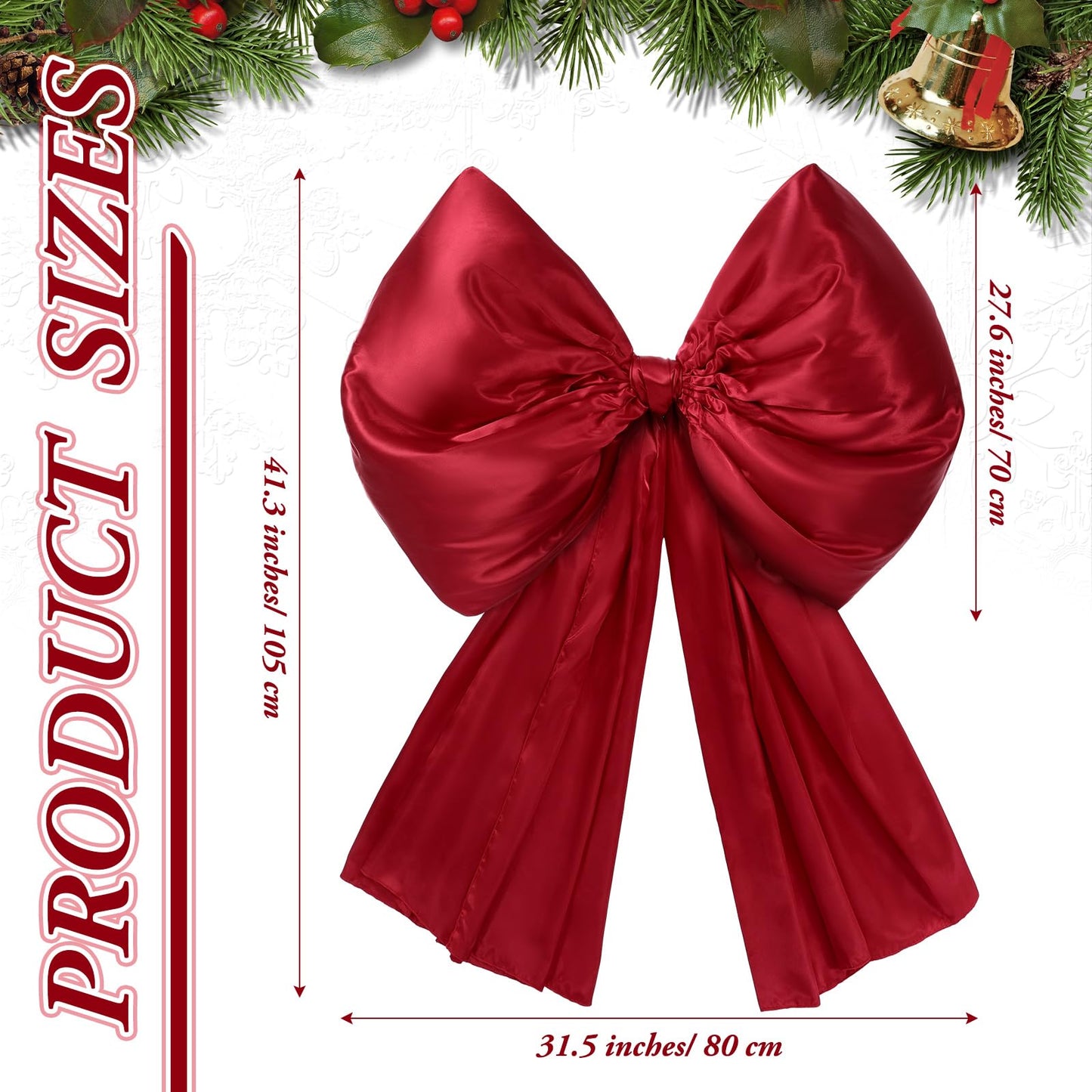 Daifunli 32 x 41 Inches Christmas Tree Topper Red Bow Extra Large Satin Bows Decorations for Home Christmas Tree Toppers Wreath Wall Birthday Wedding Engagement Bachelorette Baby Shower Party Decor