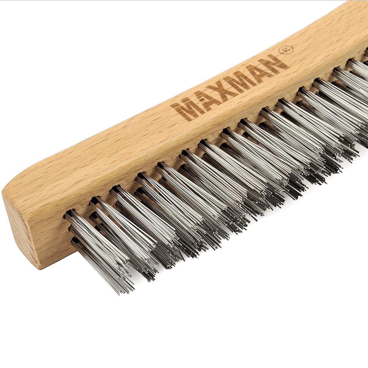 MAXMAN Wire Brush, Heavy Duty Stainless Steel Wire Brushes for Cleaning Rust, Grill Brush, Steel Brush for Paint Removal, Welding, Stiff Bristle Metal Brush with 14" Long Beech Handle, Large