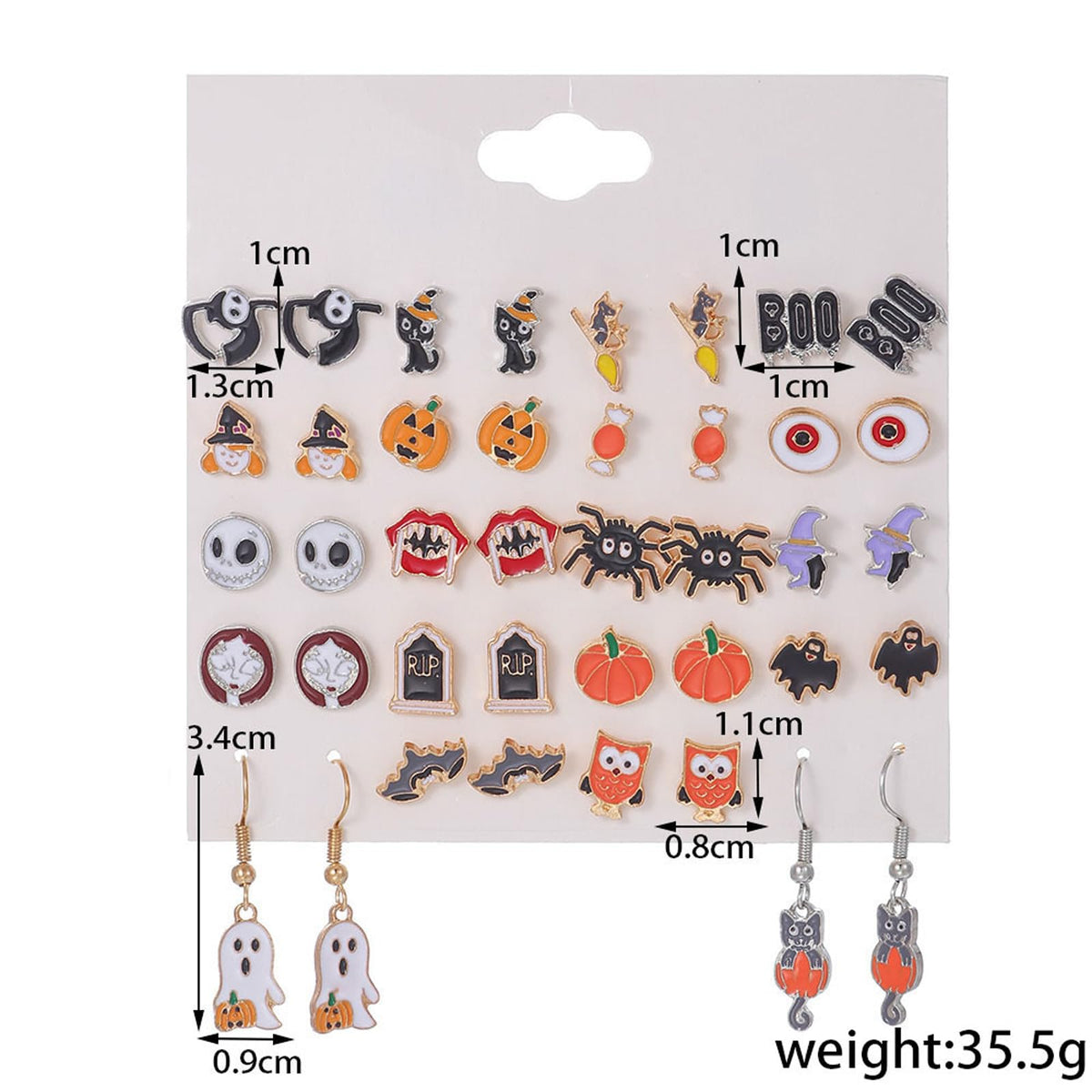 2025 pack of 20 pairs Halloween Earrings for Women Funny Costume Accessories Pumpkin Spider Ghost Boo Bulk Earrings Set for All Saint's Day Jewelry for Her-20 pairs Earrings