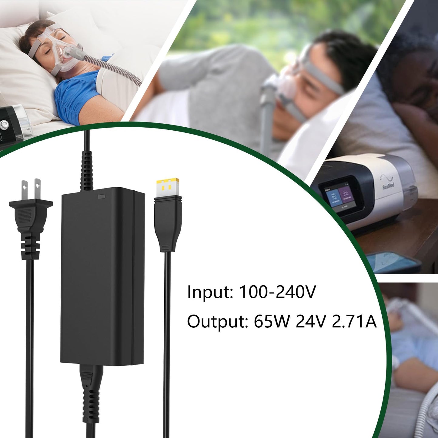 24V 65W AC Adapter Replacement for ResMed AirSense 11 Power Supply Compatible with All ResMed AirSense 11 CPAP Machines (AutoSet/Elite), Includes CPAP Power Cord | ResMed AirSense 11 Supplies