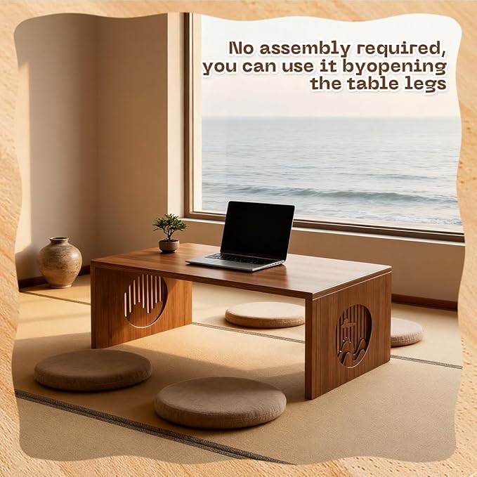 GSYUWIH Folding Coffee Table, Japanese Folding FloorTable, Foldable Bamboo Floor Coffee Table, Portable Coffee Tables with No Assembly Required, Suitable for Tea Rooms, Restaurants, and Living Rooms