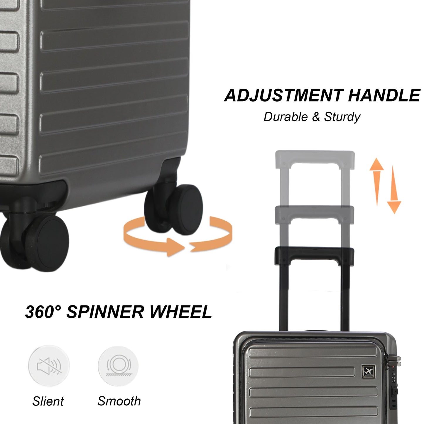 MAITUD Front Opening Carry On Luggage 22x14x9 Airline Approved, 20 Inch Aluminum Frame Suitcase with Dual TSA Locks & Cup Holder, PC Hardshell Travel Case with Detachable Bag (Titanium Grey)