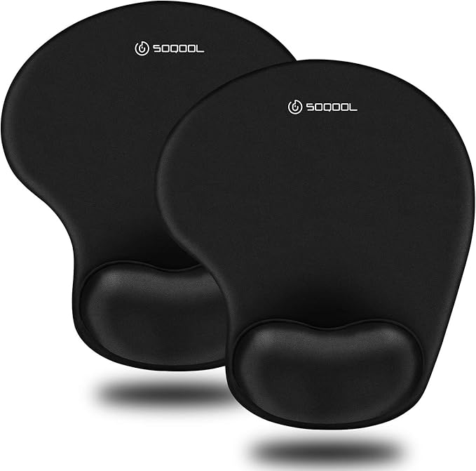 Soqool Mouse Pad, 2 Pack Ergonomic Mouse Pads with Comfortable Gel Wrist Rest Support and Lycra Cloth, Non-Slip PU Base fo...