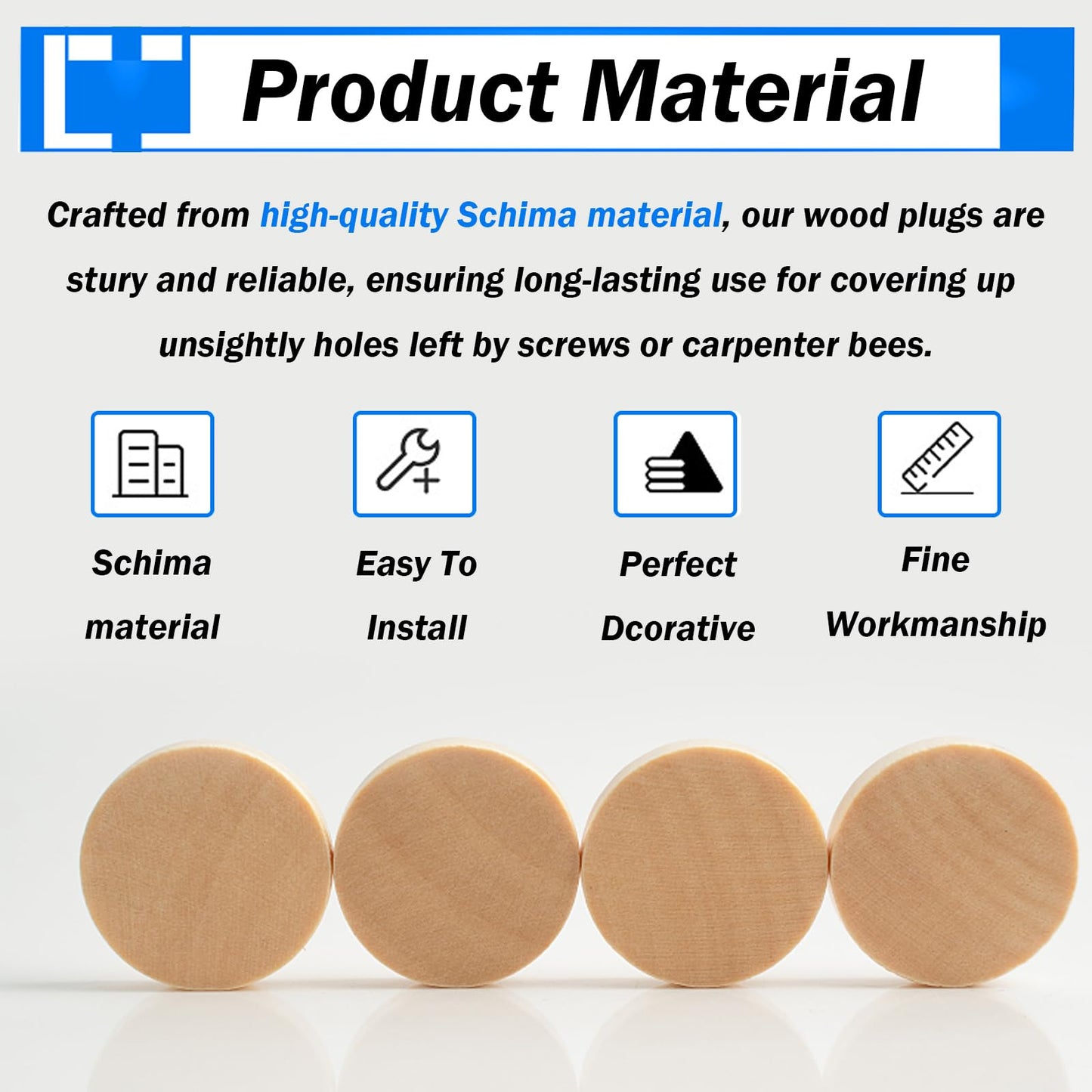 smseace 150Pcs 4-Sizes Wood Plugs 3/16" 5/16"，3/8"，1/2" Wooden Hole Plugs for Holes in Furniture/Table and Chair Legs/Cabinet Reserved Holes/Outdoor Equipment Wood Plugs Assortment Kit