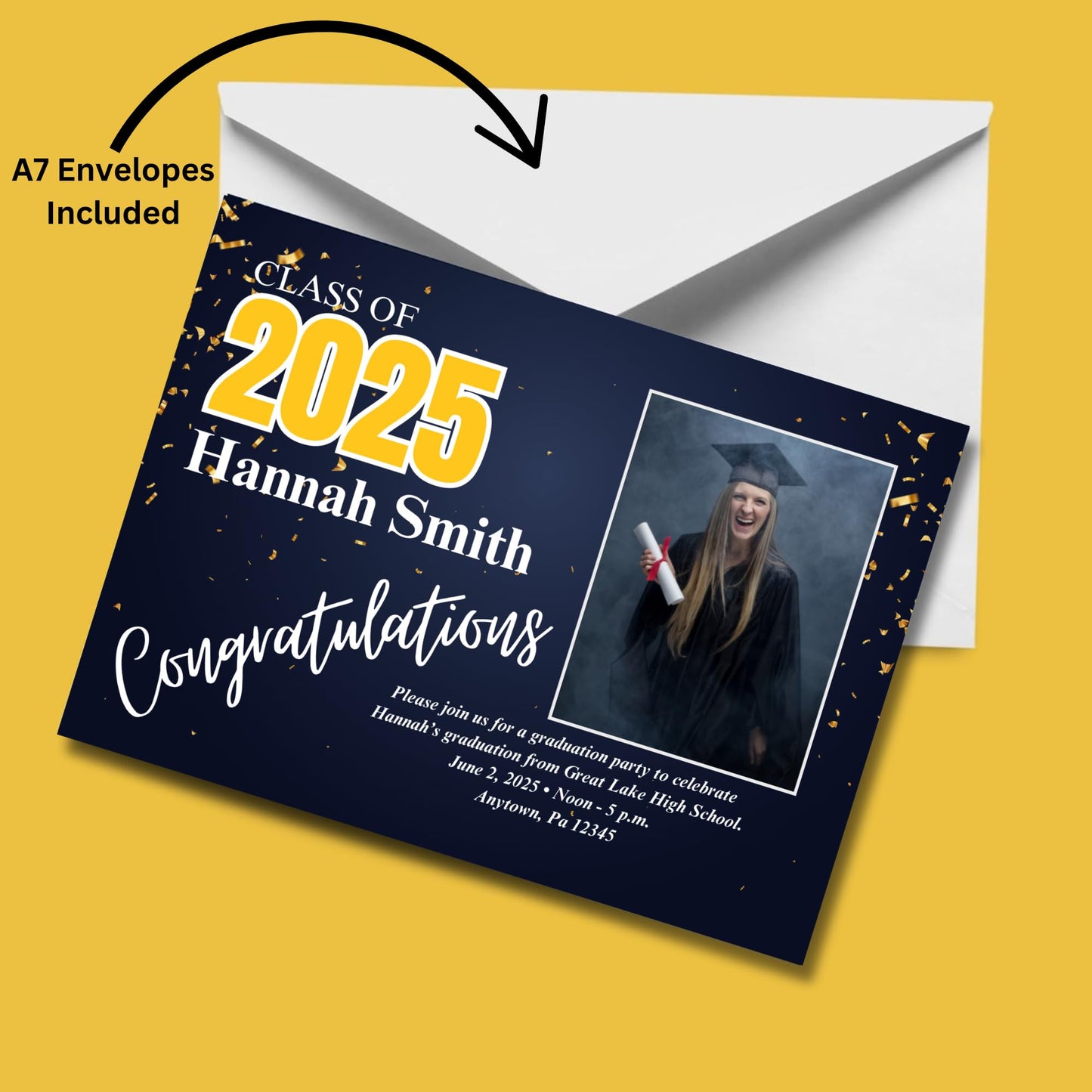 Copy King Personalized Class of 2025 Graduation Party Photo Card 5x7 (Custom Announcements & White Envelopes) - Set of 25