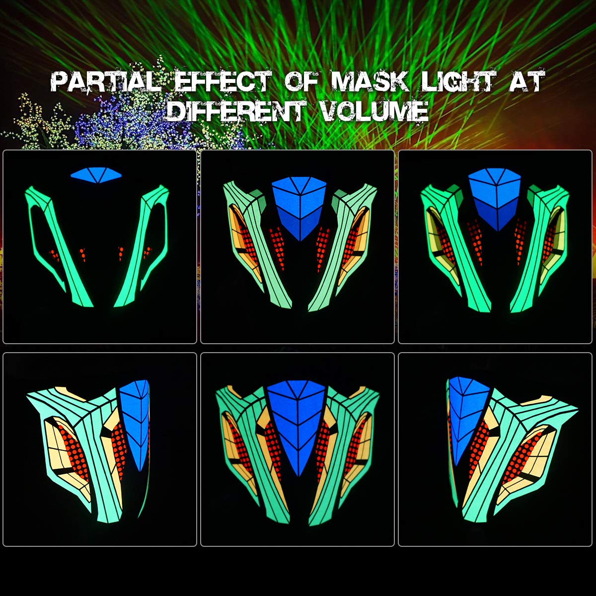 SATUMIKO LED Halloween Mask Sound Reactive Light Up Mask Scary Masks for Costumes Cosplay,Music Party,Rave Events, EDC (Beetles)