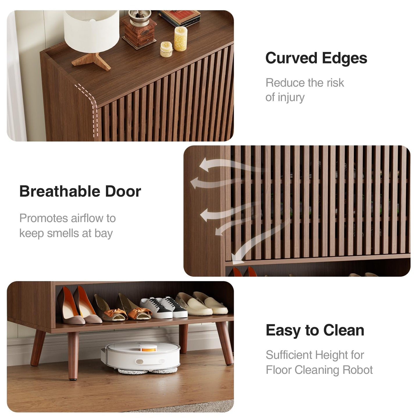 FiveWillowise Large Shoe Storage Cabinet with Adjustable Shelves, 6-Tier Wooden Shoe Rack Organizer with Grille Doors for Entryway, Hallway, Closet, Bedroom, Living Room, Walnut