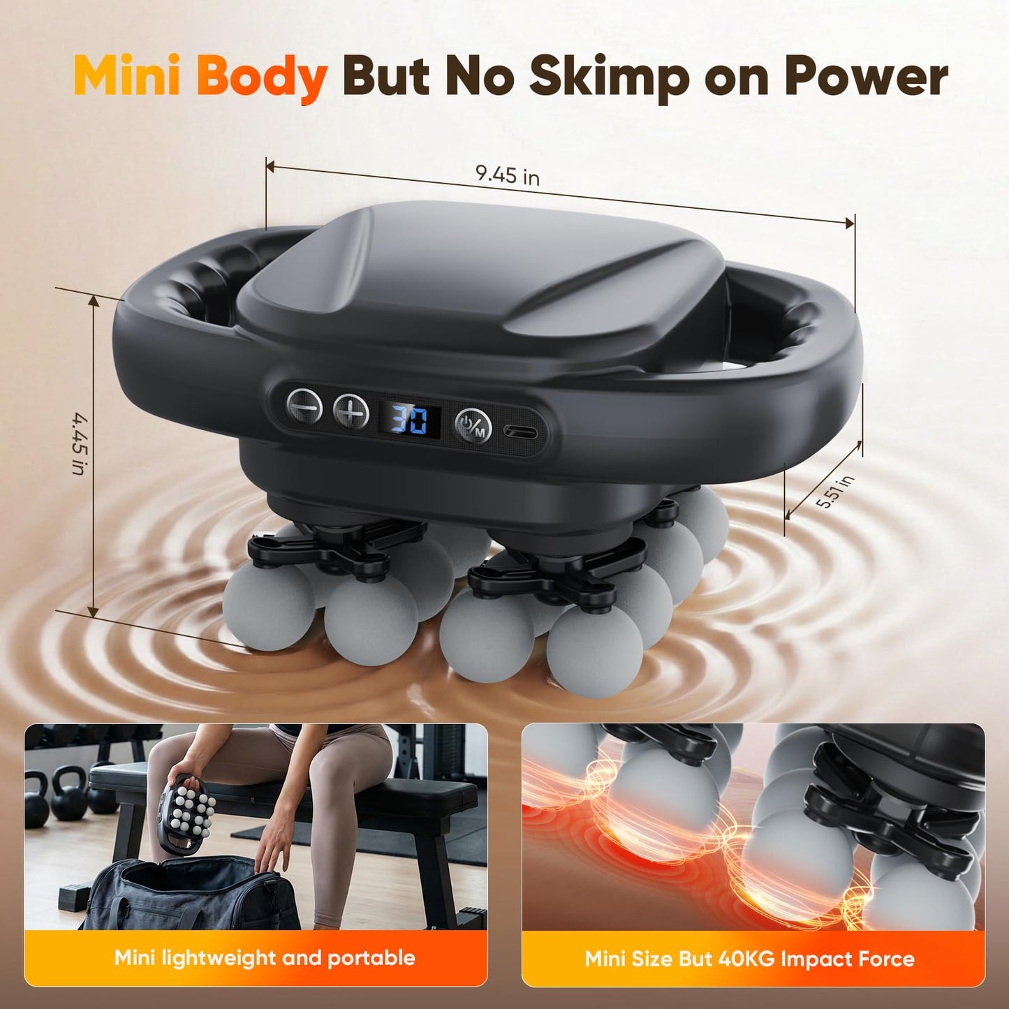 HOTU Massage Gun Deep Tissue, 16-Head Back Massager for Body Muscle Pain Relief, 3 Modes & 30 Intensities Portable Electric Quiet Multi Mini Handheld Percussion Massagers Leg/Waist/Shoulder/Hip/Foot